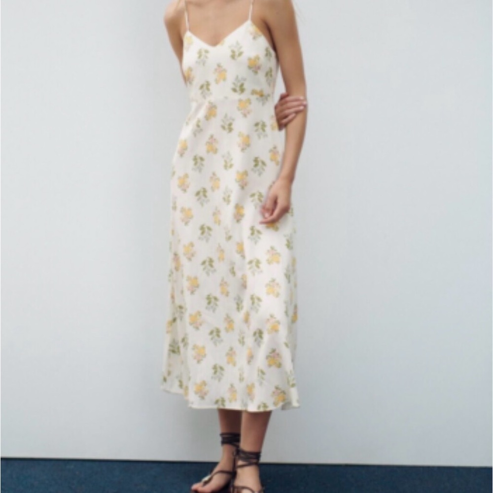 Zara White Maxi Dress with Yellow Floral Print